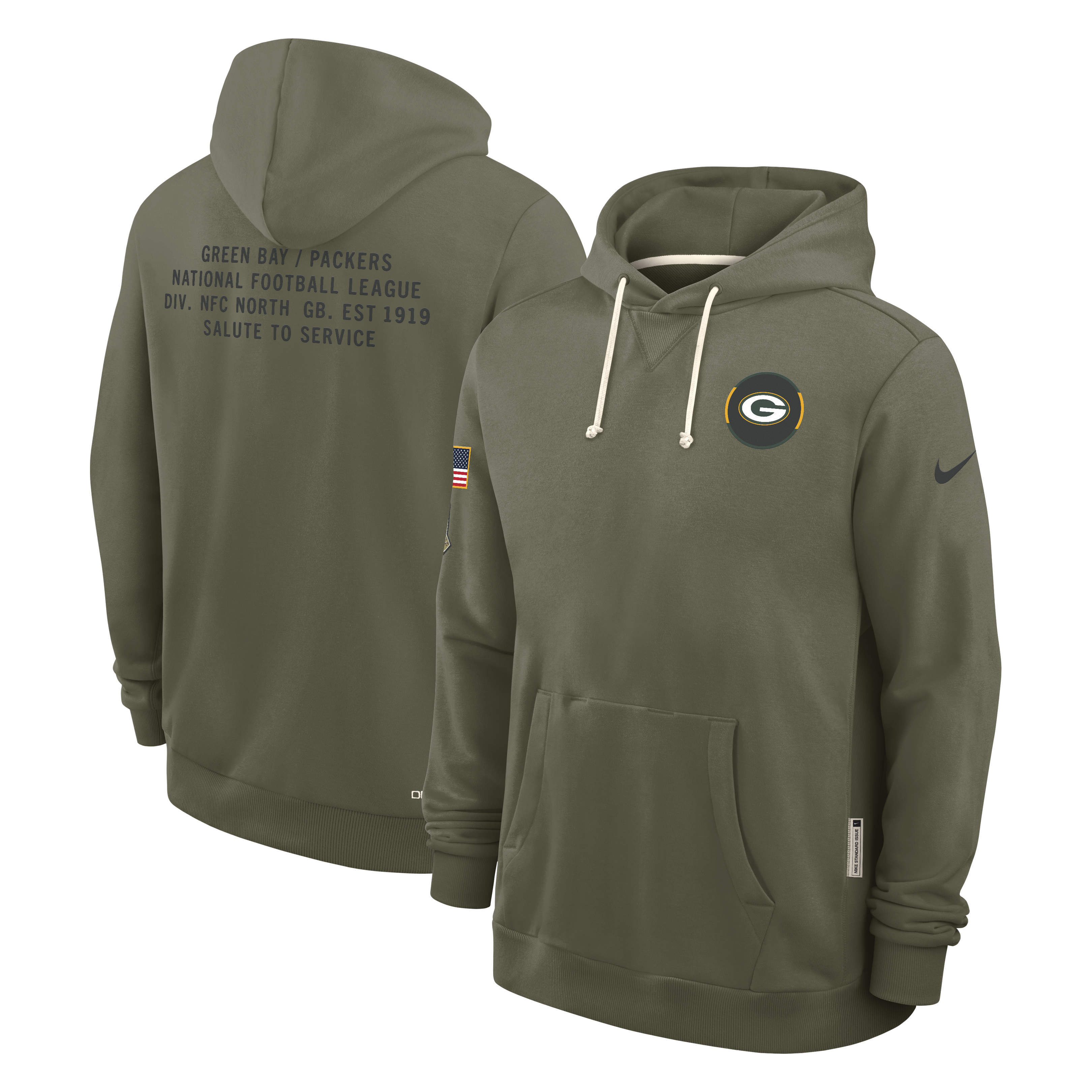 Men's Green Bay Packers Nike Olive Green 2025 Salute To Service Club Pullover Hoodie
