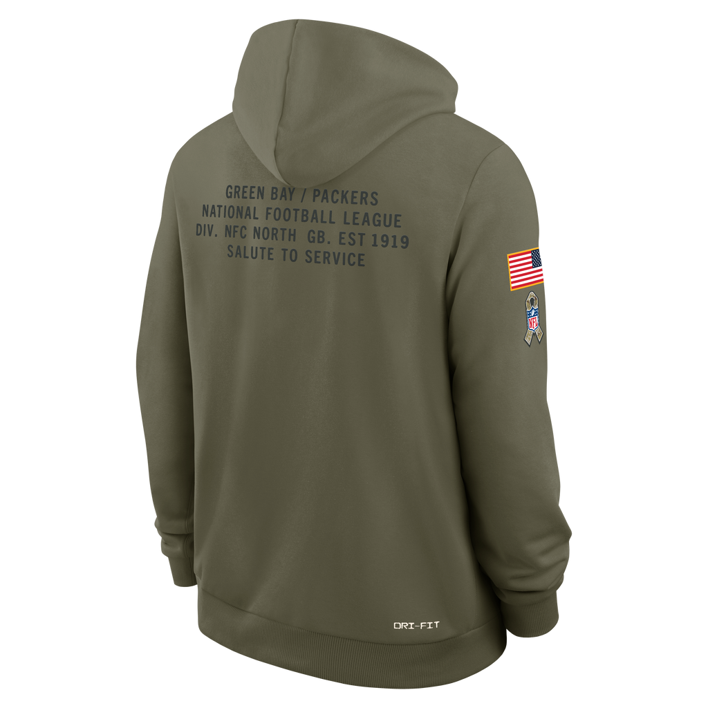 Men's Green Bay Packers Nike Olive Green 2025 Salute To Service Club Pullover Hoodie