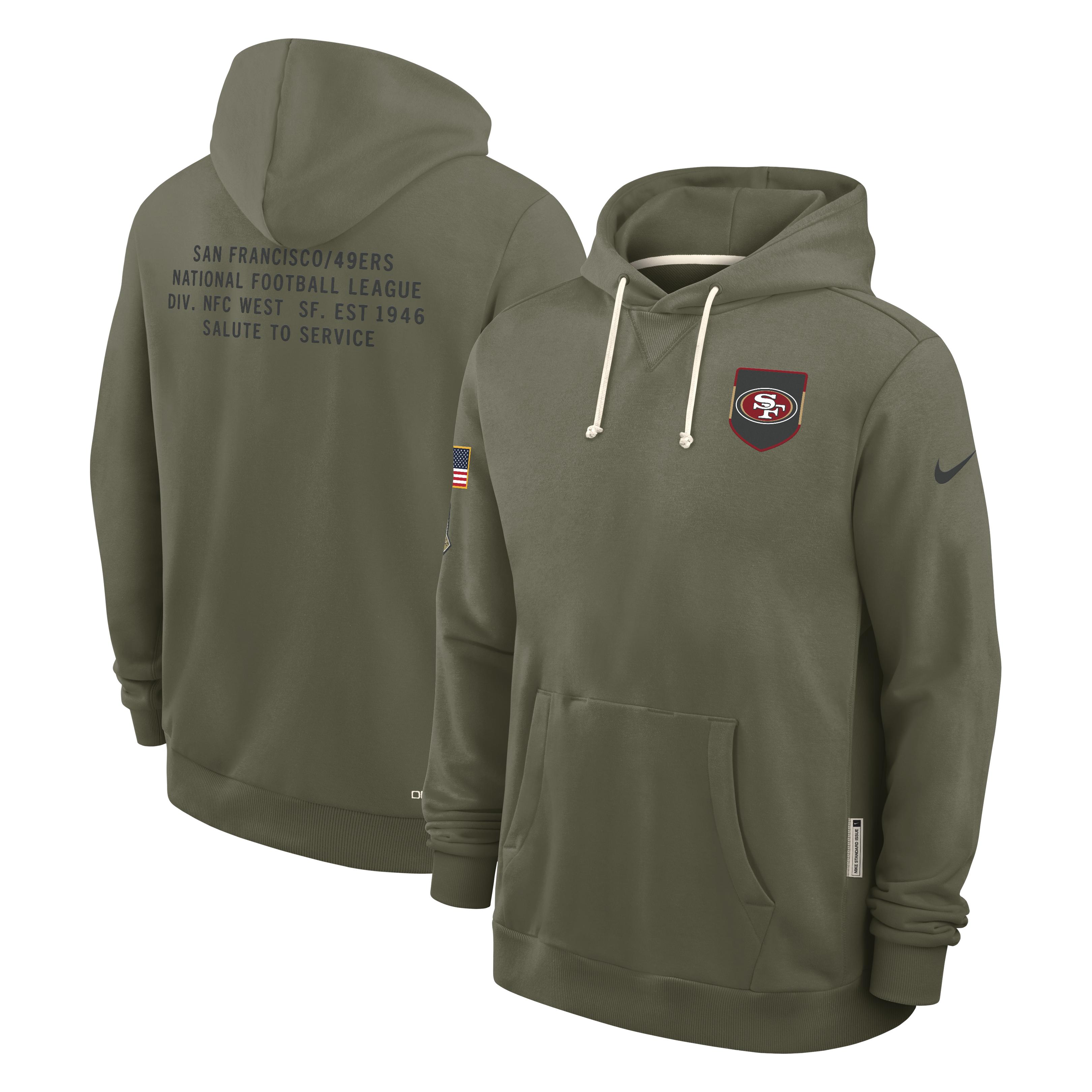 Men's San Francisco 49ers Nike Olive Green 2025 Salute To Service Club Pullover Hoodie