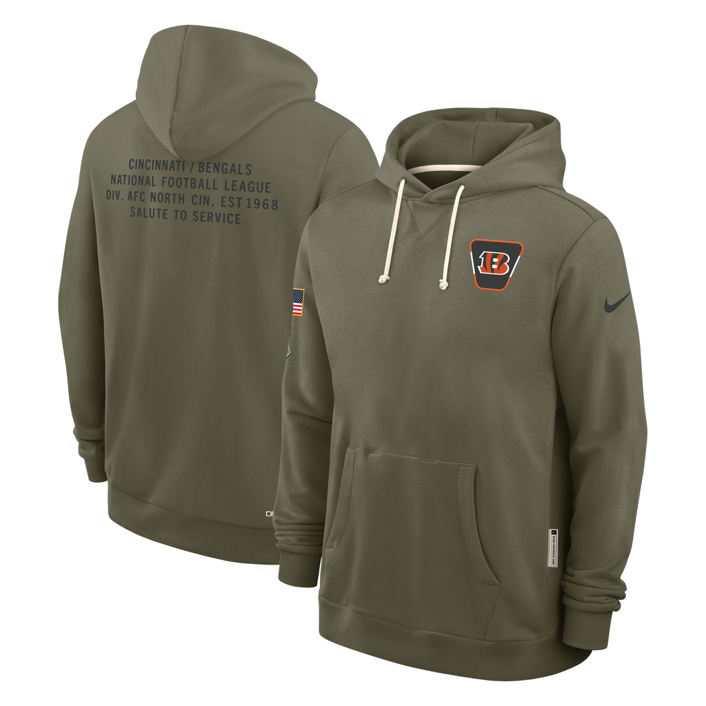 Men's Cincinnati Bengals Nike Olive Green 2025 Salute To Service Club Pullover Hoodie