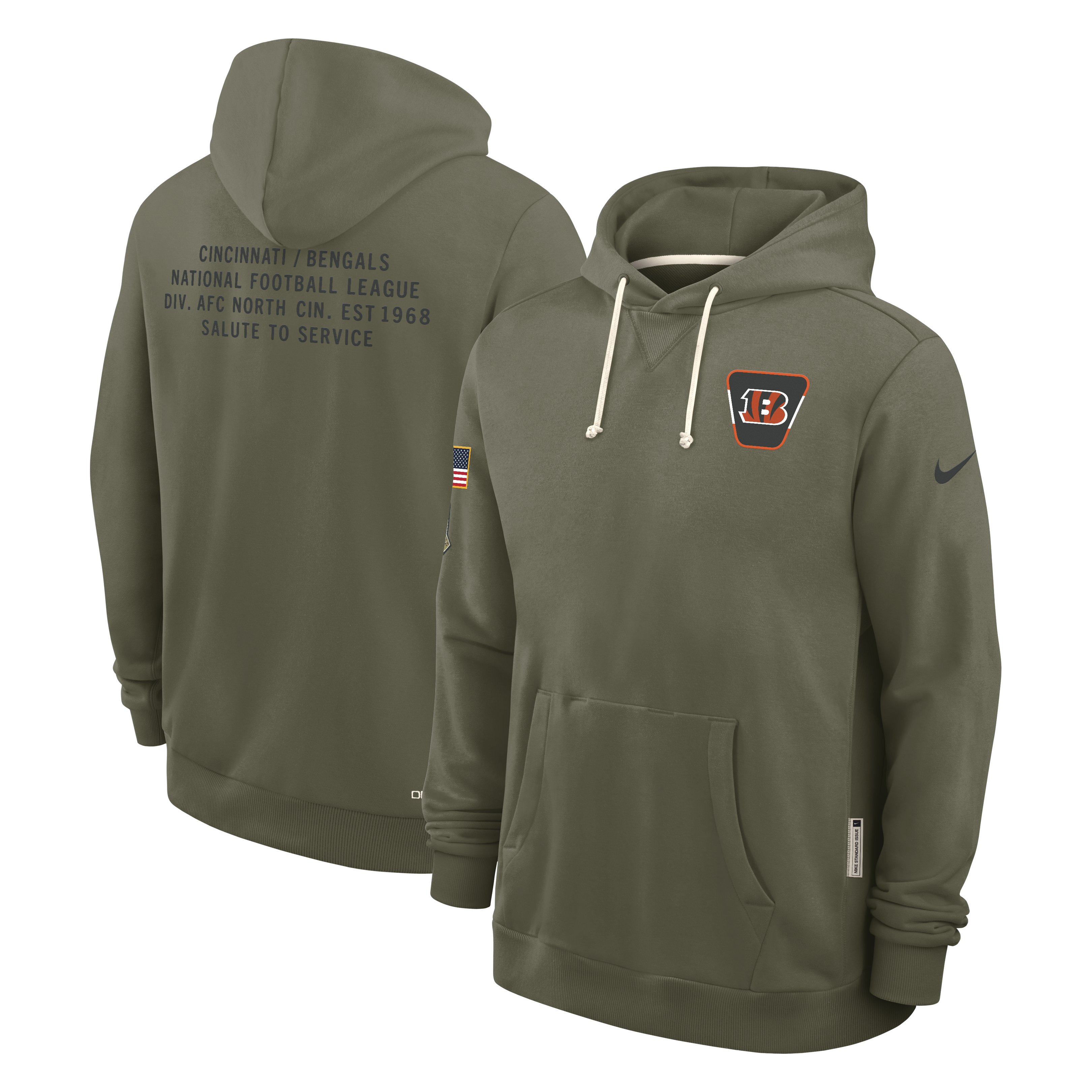Men's Cincinnati Bengals Nike Olive Green 2025 Salute To Service Club Pullover Hoodie