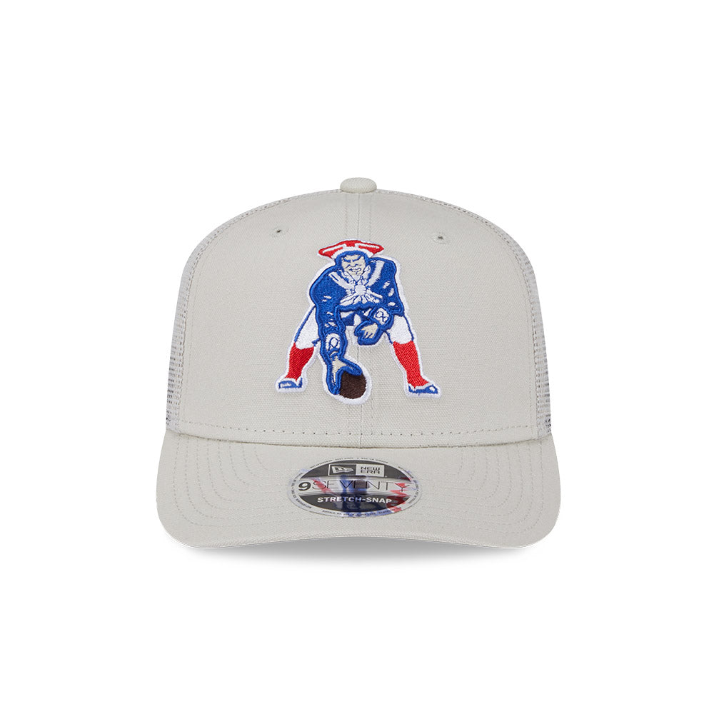 Men's New Era Stone New England Patriots Canvas Trucker 9SEVENTY Stretch-Snap Hat