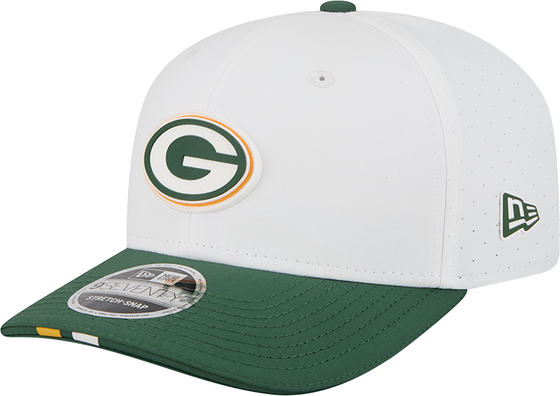 Men's Green Bay Packers New Era White/Green 2025 NFL Training Camp 9SEVENTY Adjustable Hat