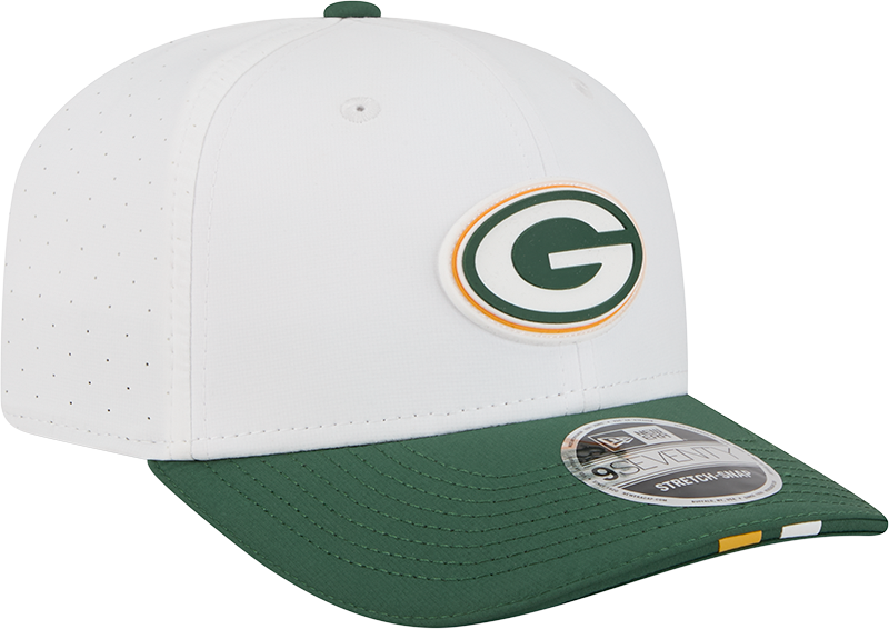 Men's Green Bay Packers New Era White/Green 2025 NFL Training Camp 9SEVENTY Adjustable Hat