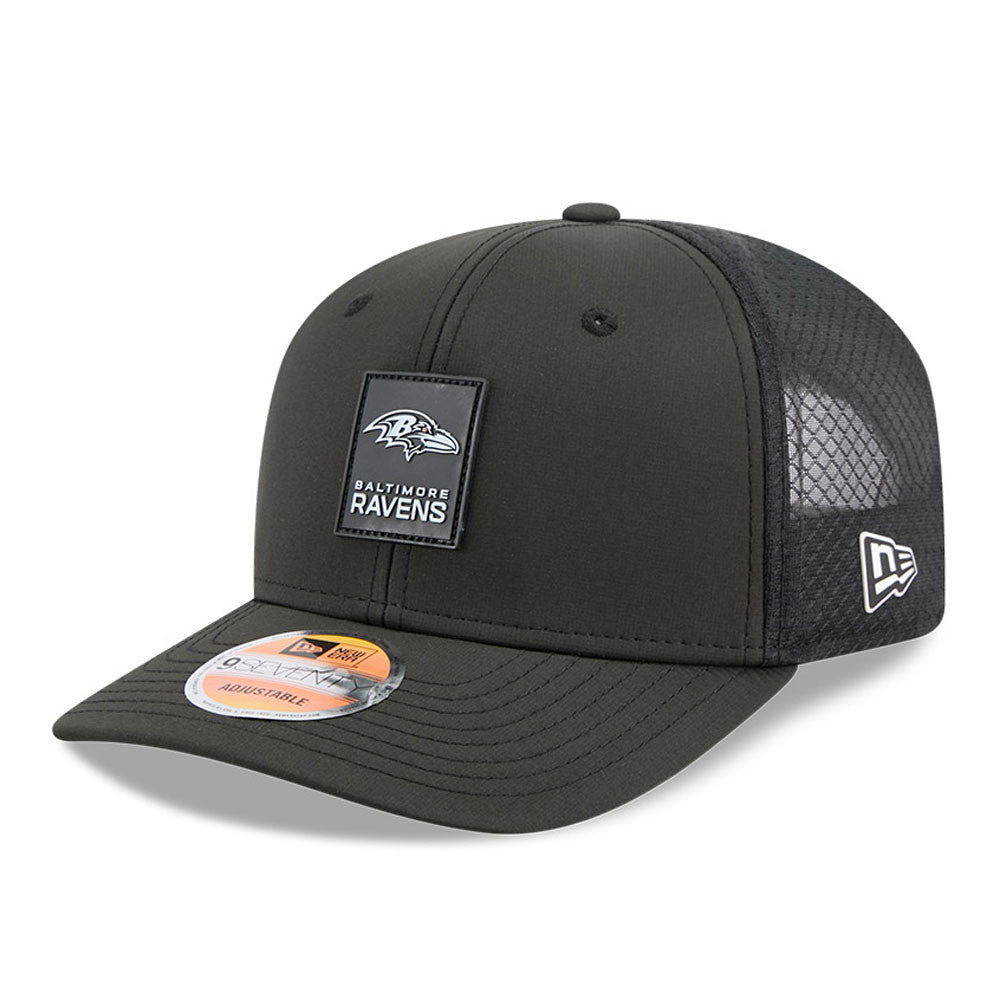 Men's Baltimore Ravens New Era Black 2025 NFL Secondary Logo Sideline Heat 9SEVENTY Adjustable Hat