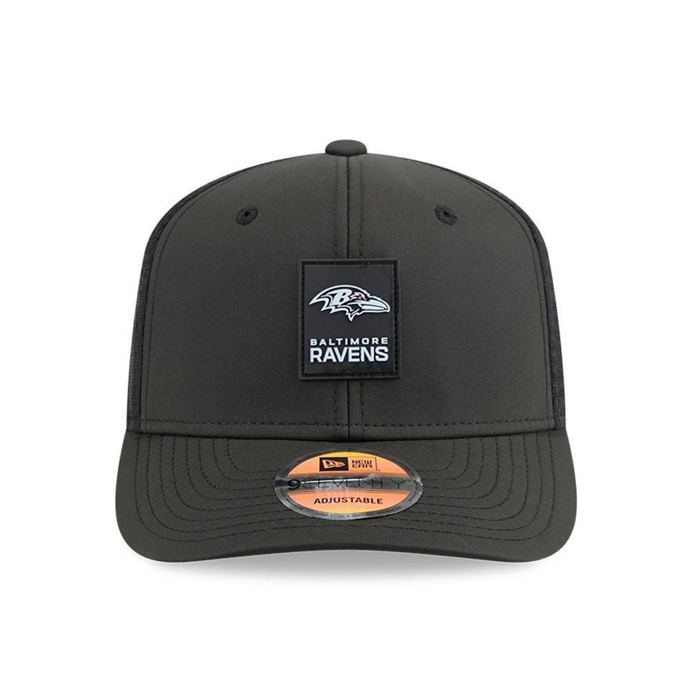 Men's Baltimore Ravens New Era Black 2025 NFL Secondary Logo Sideline Heat 9SEVENTY Adjustable Hat