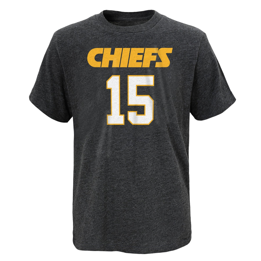Youth Kansas City Chiefs Patrick Mahomes Heather Gray Mainliner Player Name & Number T-Shirt