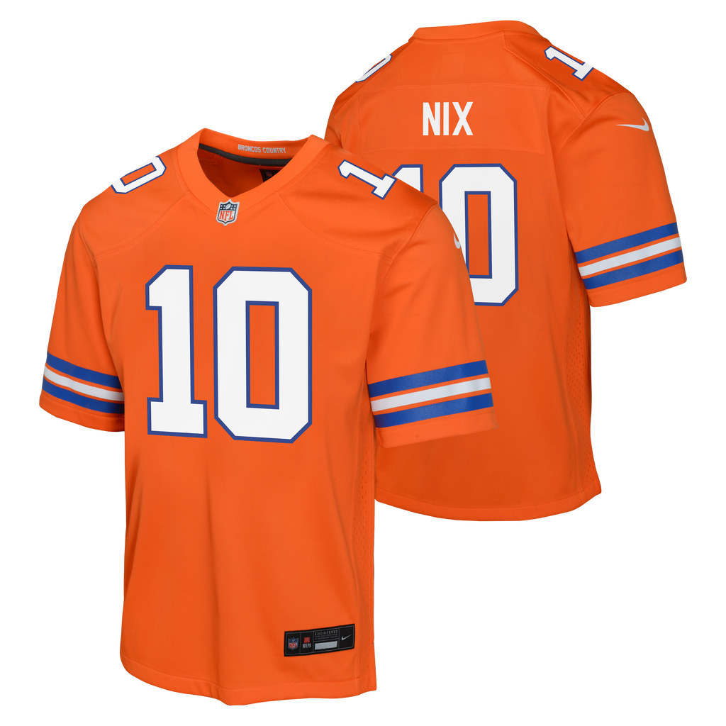 Youth Denver Broncos Bo Nix Nike Retro Alternate Orange Game Team Jersey
