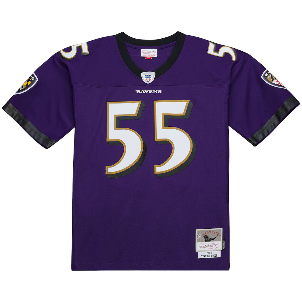 Men's Mitchell & Ness Terrell Suggs Purple Baltimore Ravens 2003 Legacy Replica Jersey