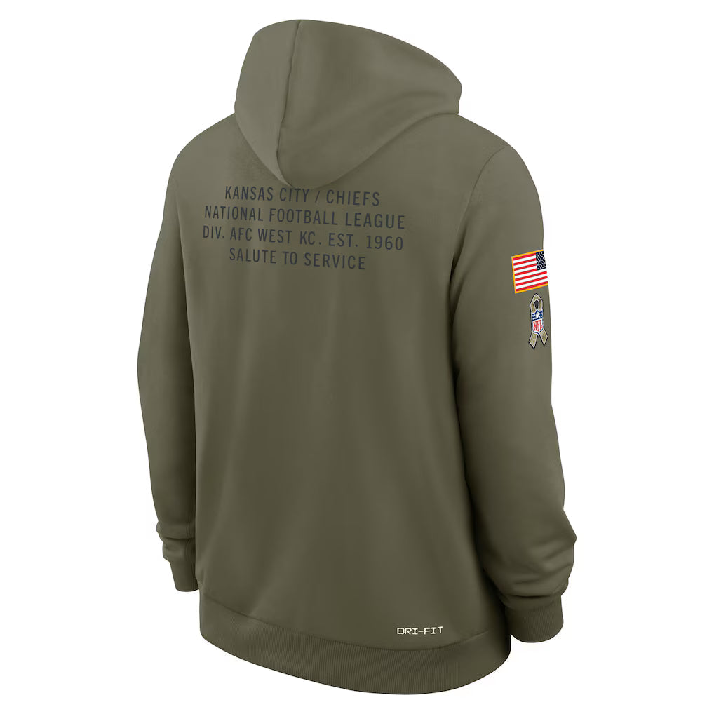 Men's Kansas City Chiefs Nike Olive Green 2025 Salute To Service Club Pullover Hoodie