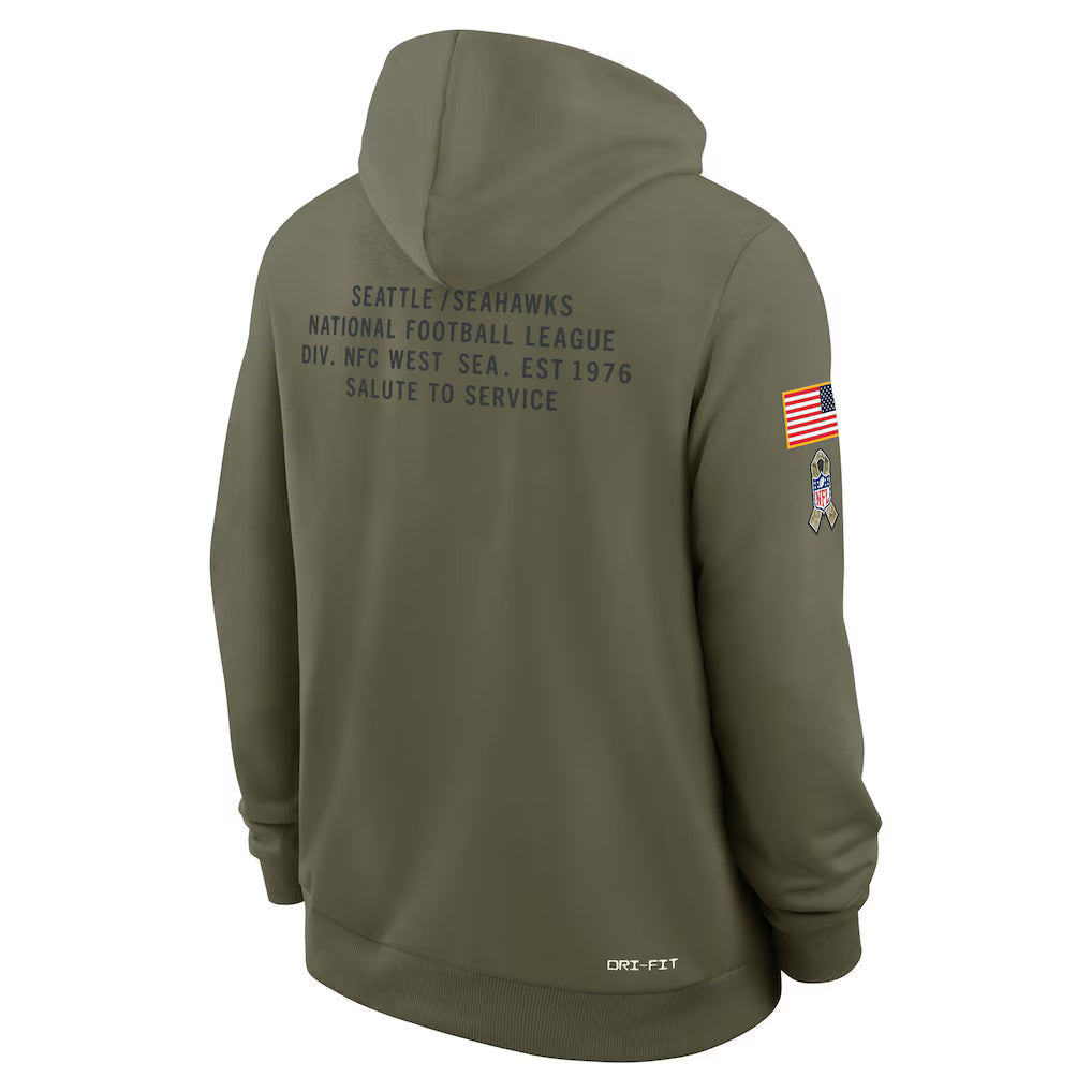 Men's Seattle Seahawks Nike Olive Green 2025 Salute To Service Club Pullover Hoodie